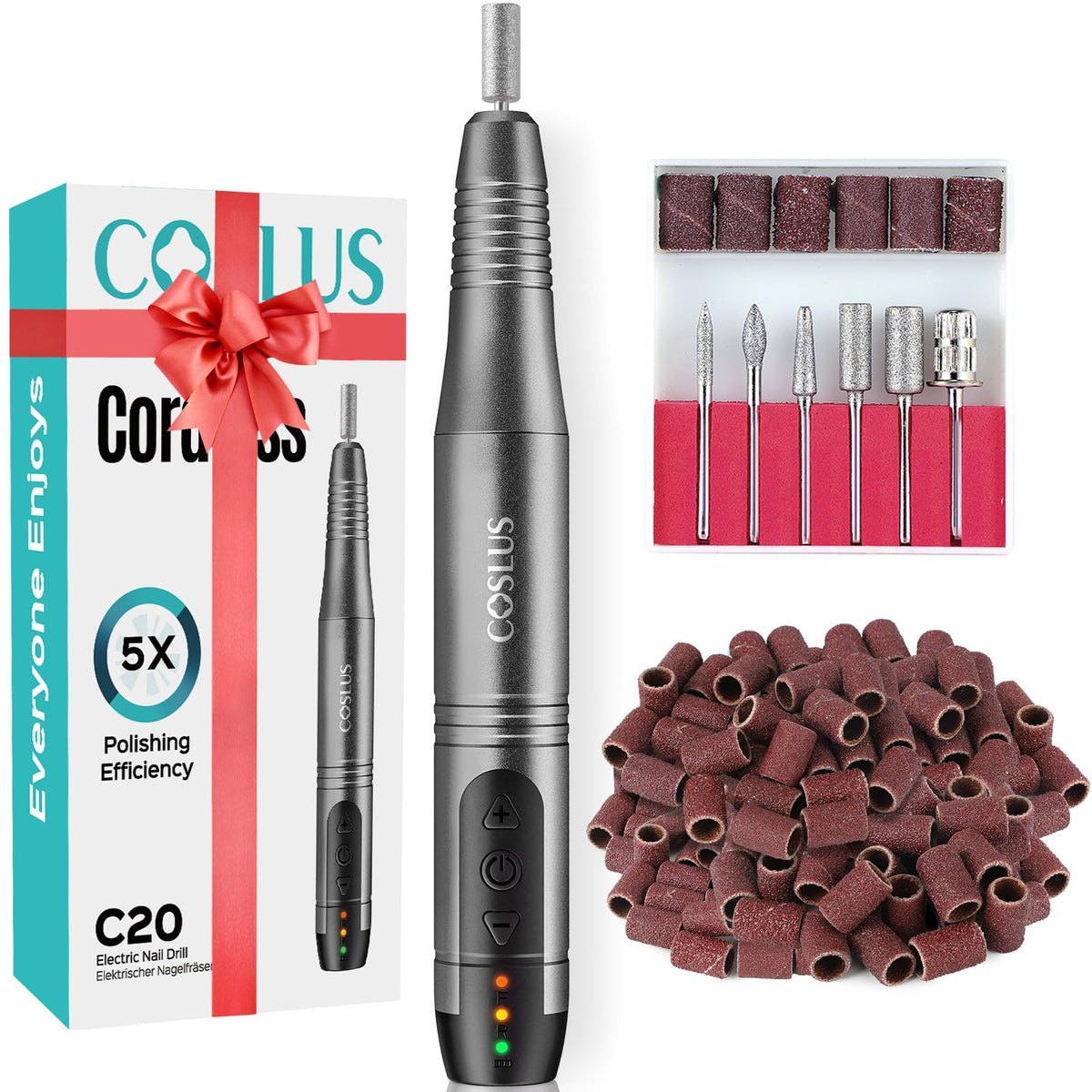 COSLUS cordless nail drill handheld design for easy grip and precise manicures