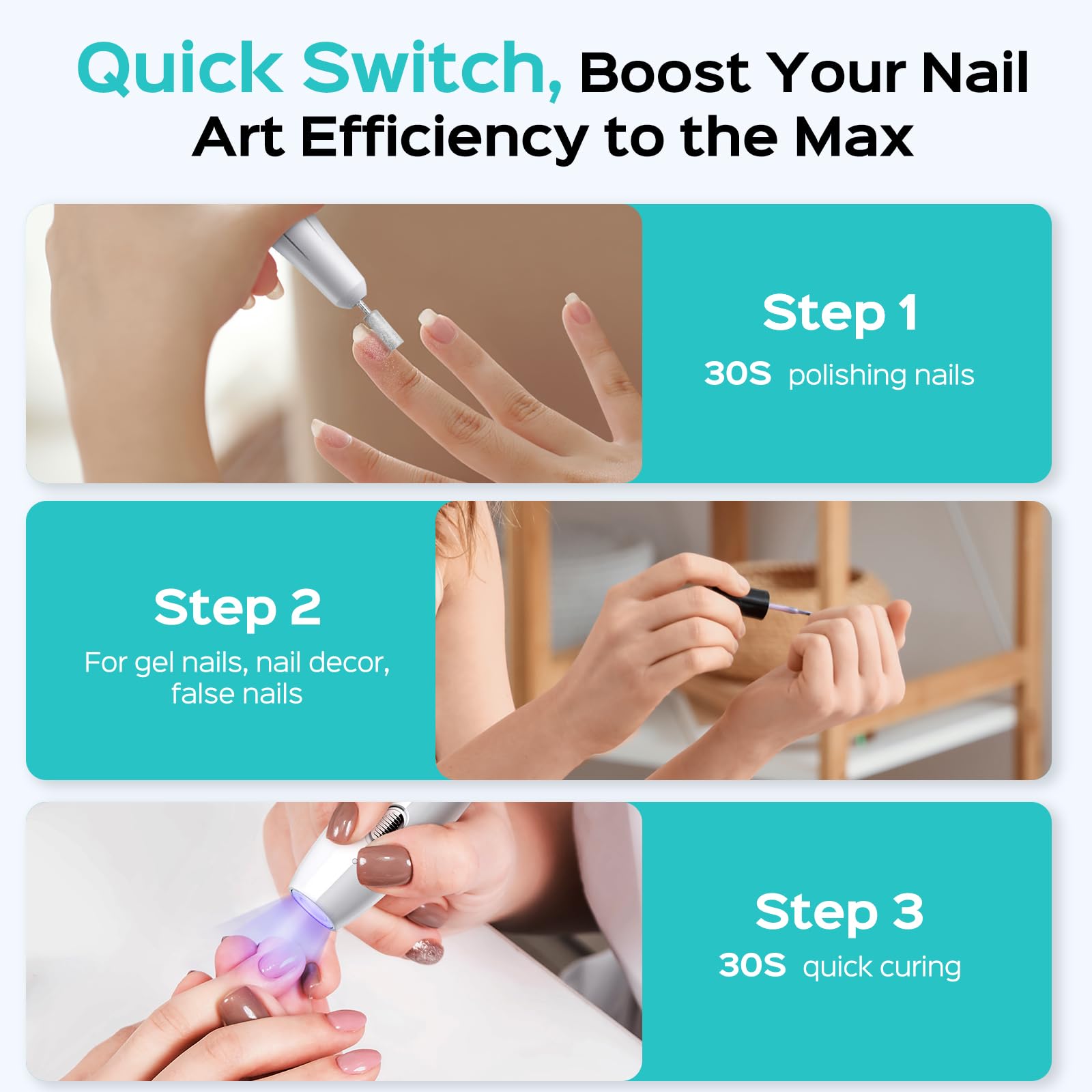 COSLUS portable handheld in use, perfect for on-the-go nail care.