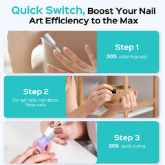 COSLUS portable handheld in use, perfect for on-the-go nail care.