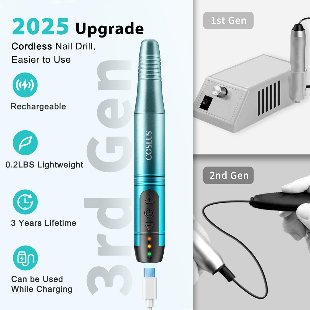 COSLUS cordless nail drill kit with 6-bits for versatile nail art