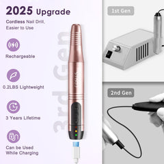 COSLUS cordless nail drill kit includes multiple bits for versatile manicure and pedicure routines.