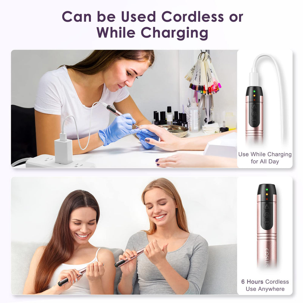 COSLUS cordless nail drill low heat design provides quiet, comfortable pedicure experiences.