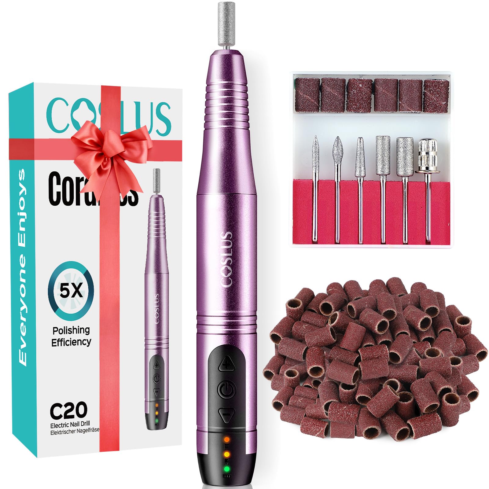COSLUS cordless nail drill with portable kit setup for on-the-go manicure