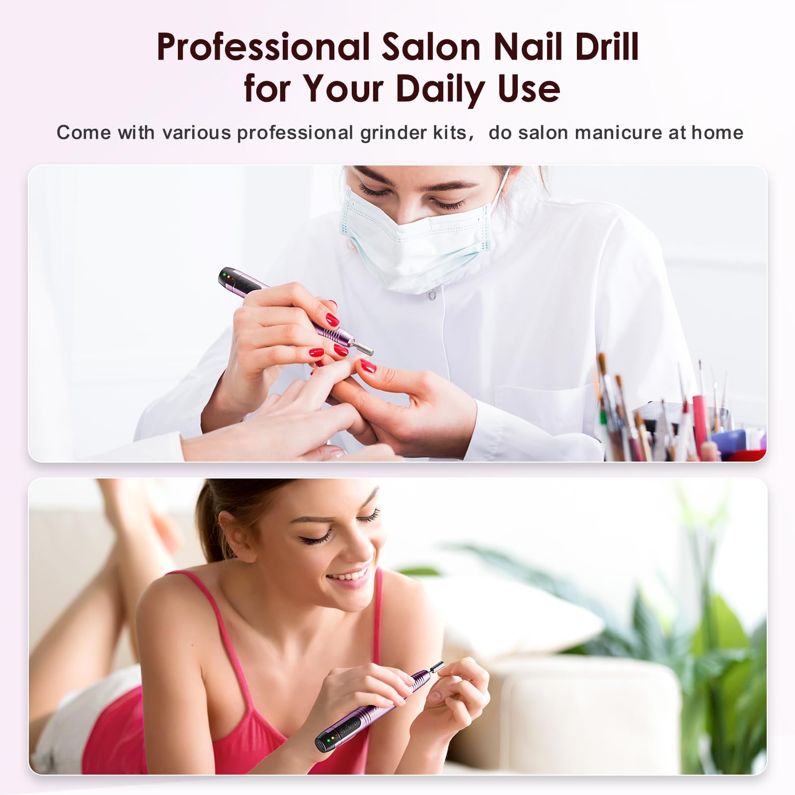 COSLUS cordless nail drill operates quietly with low heat during sessions