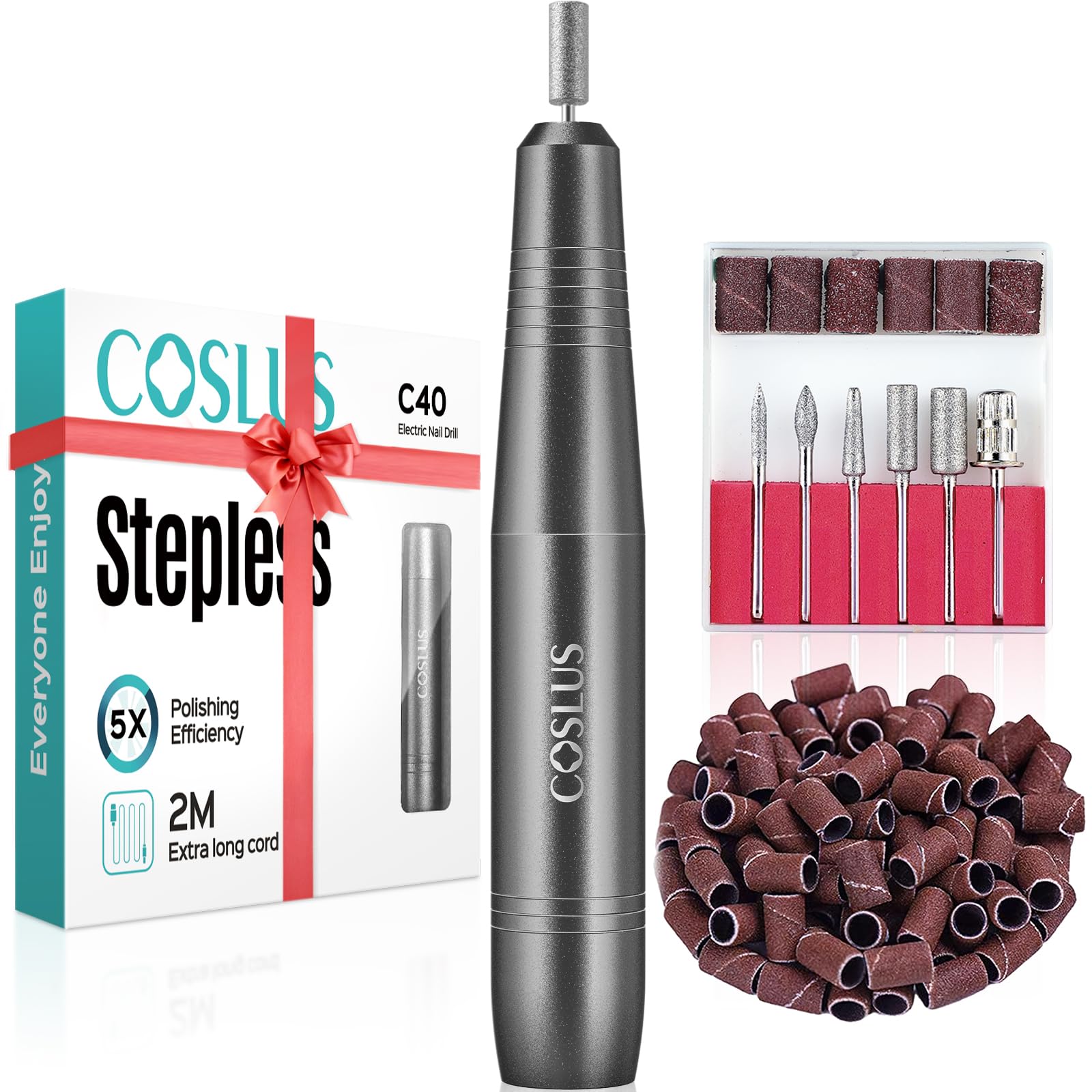 COSLUS electric nail drill kit compact design enabling precise filing.