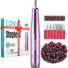 COSLUS electric nail drill front view shows compact tool for precise shaping and polish.
