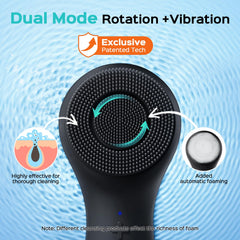 COSLUS face scrubber demonstrates automatic foaming function for fast lather.