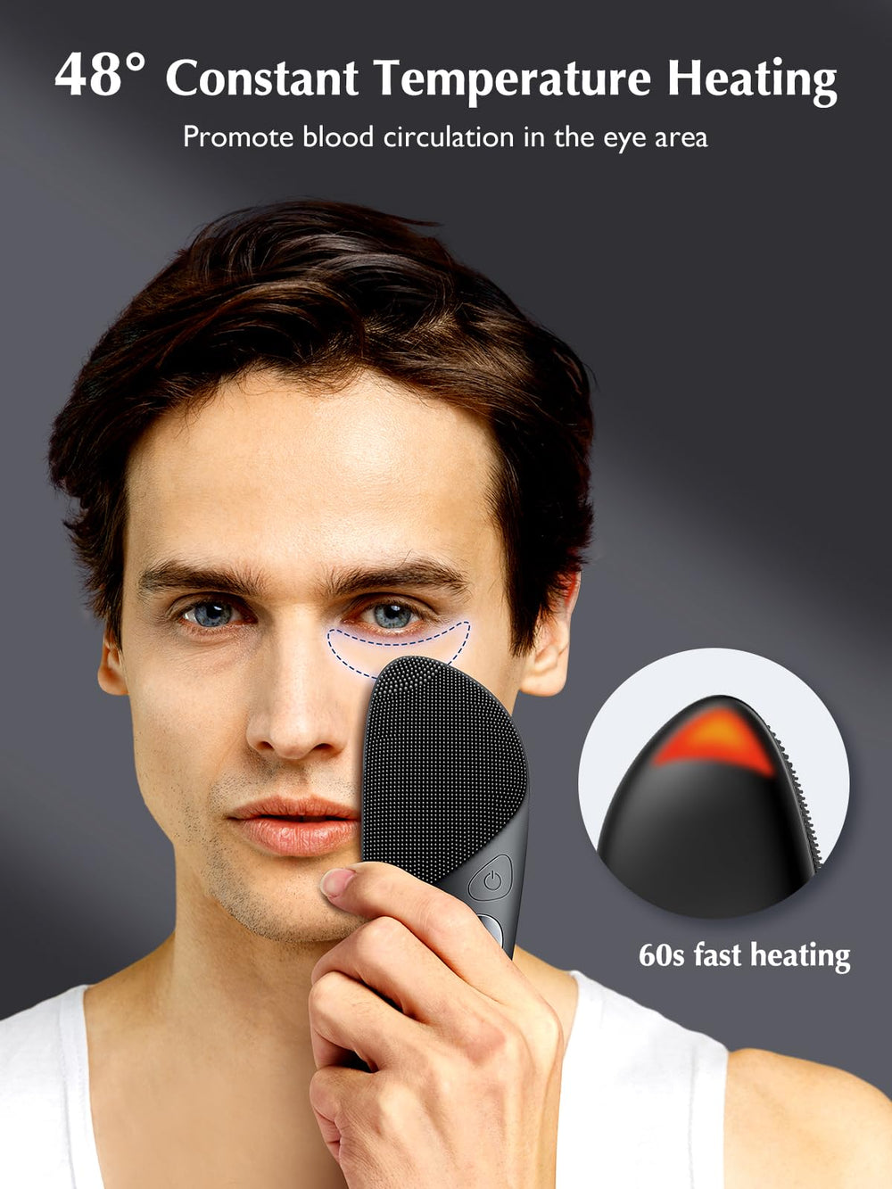 COSLUS Face Scrubber back view with 40°C eye-area heating zone