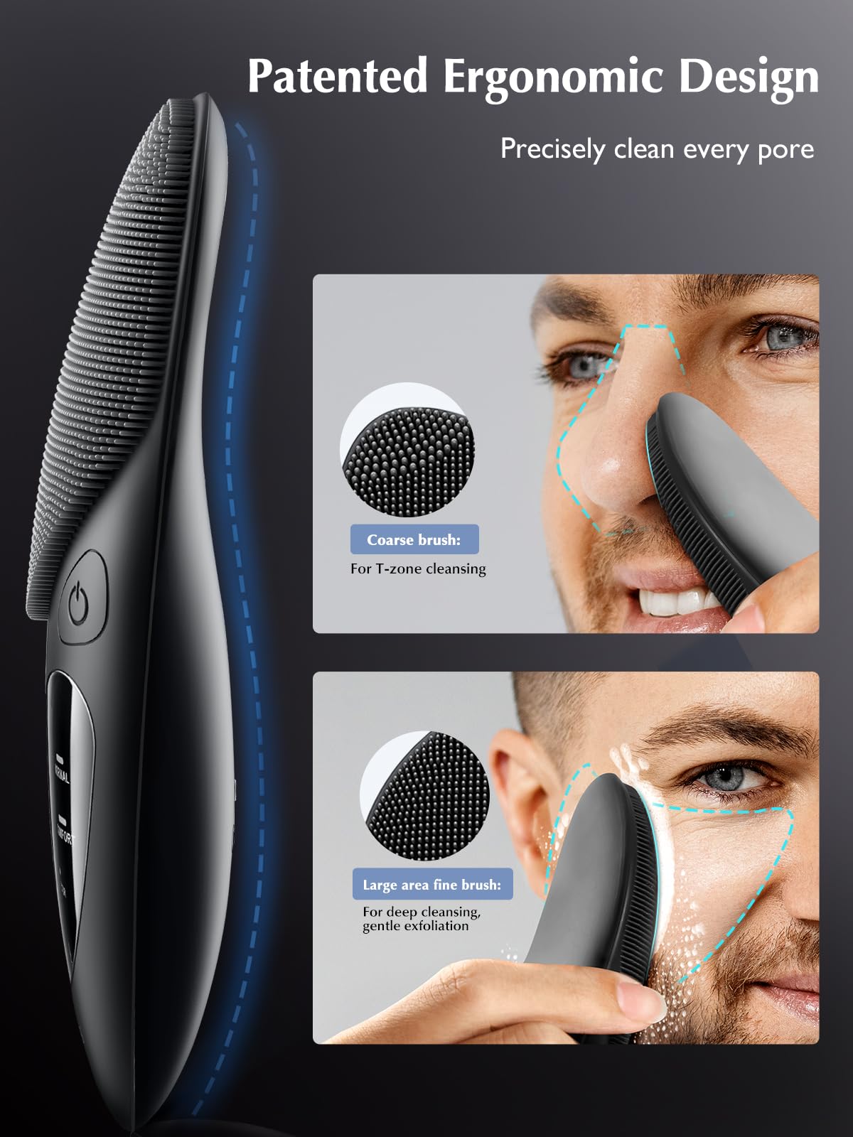 COSLUS Face Scrubber front view highlighting four cleansing modes