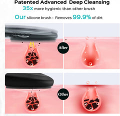 COSLUS face scrubber silicone bristles for thorough pore cleansing.