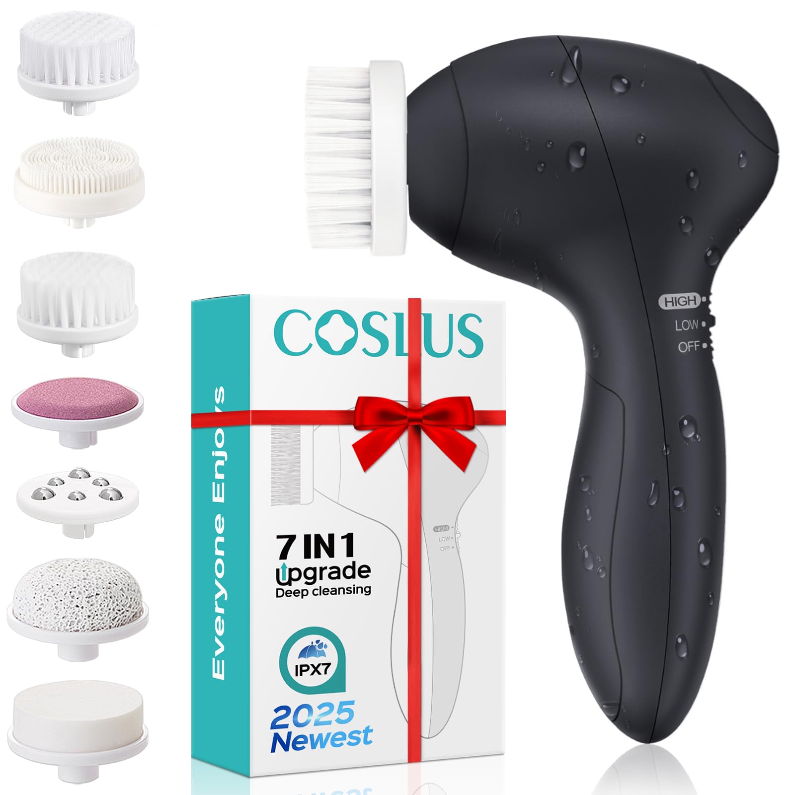 Coslus FBS-D 7-in-1 kit with interchangeable heads for versatile facial cleansing