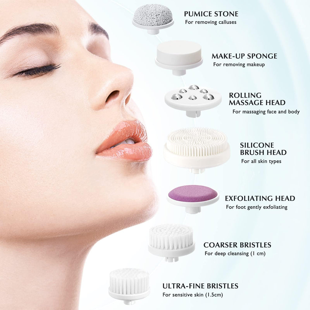 COSLUS bristle heads assortment supports sensitive skin cleansing.