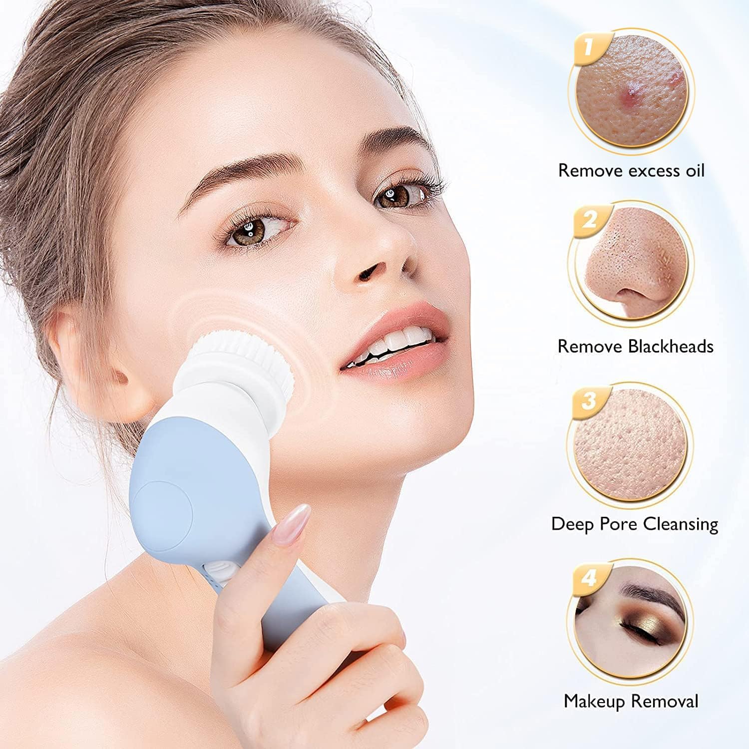 COSLUS exfoliating head delivers deeper cleansing.
