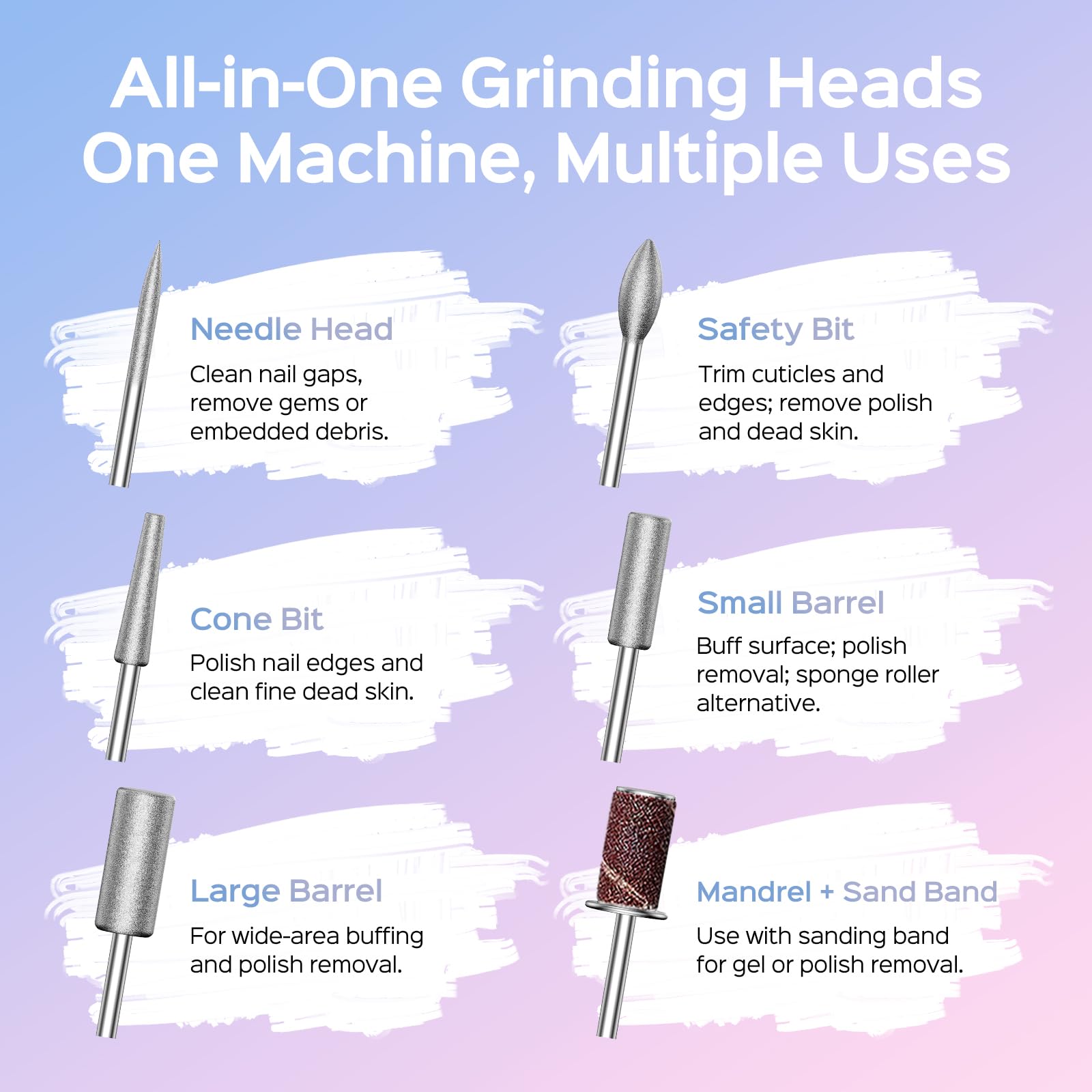 COSLUS all-in-one nail drill handles natural nails, acrylics, and gels for versatile care.