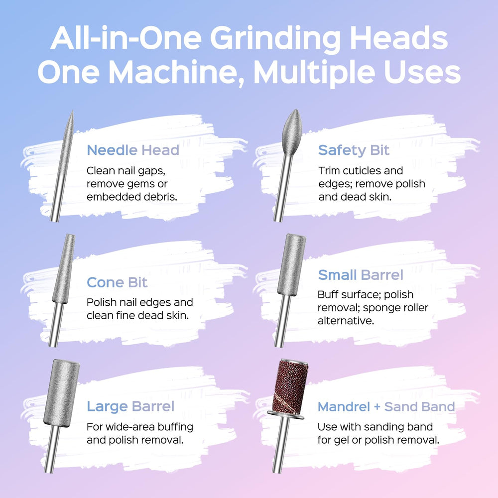 COSLUS all-in-one nail drill handles natural nails, acrylics, and gels for versatile care.