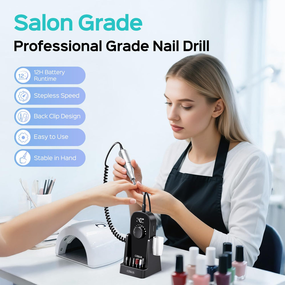COSLUS nail drill LED display shows speed and battery at a glance.