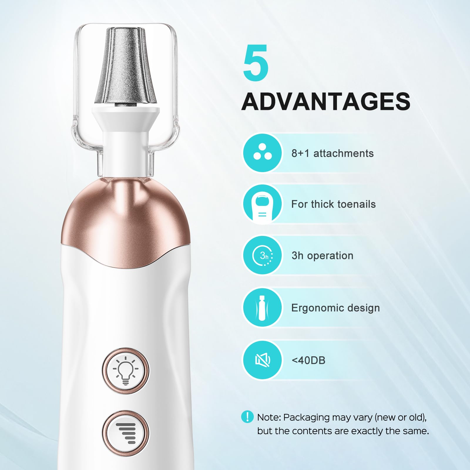 COSLUS nail drill set with LED light enables precise filing and cuticle work.