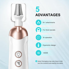 COSLUS nail drill set with LED light enables precise filing and cuticle work.
