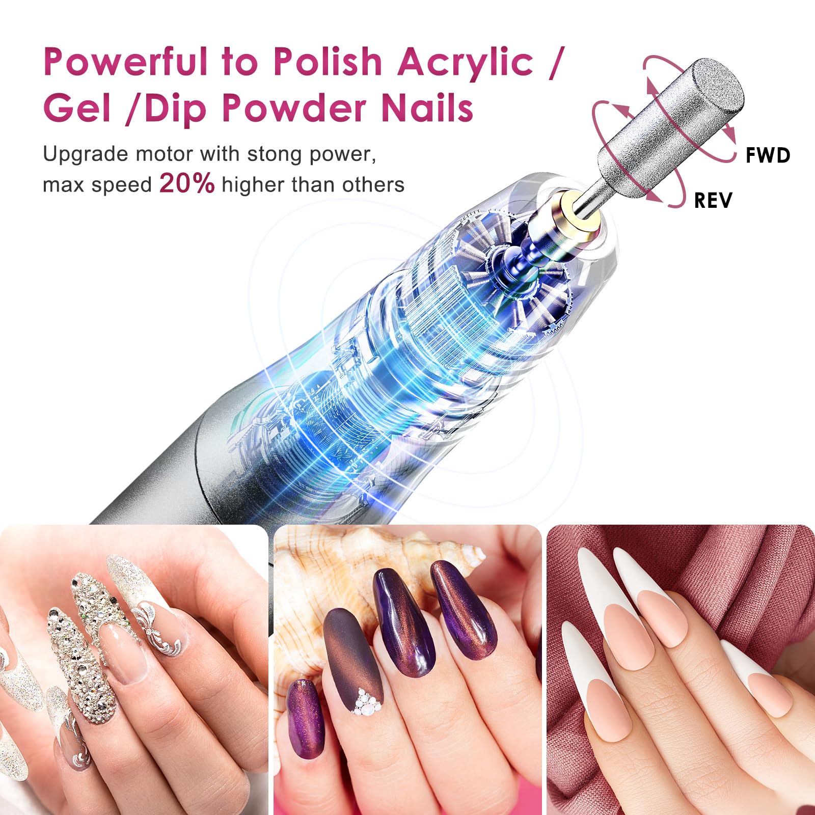 COSLUS nail drill quiet low-heat operation reduces fatigue during sessions
