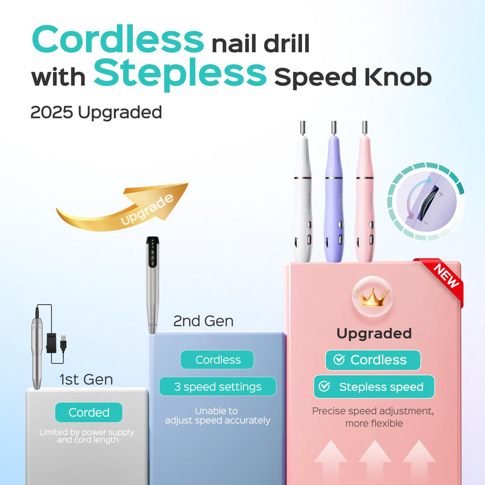 COSLUS nail drill rechargeable via USB-C for convenient on-the-go manicures anywhere.
