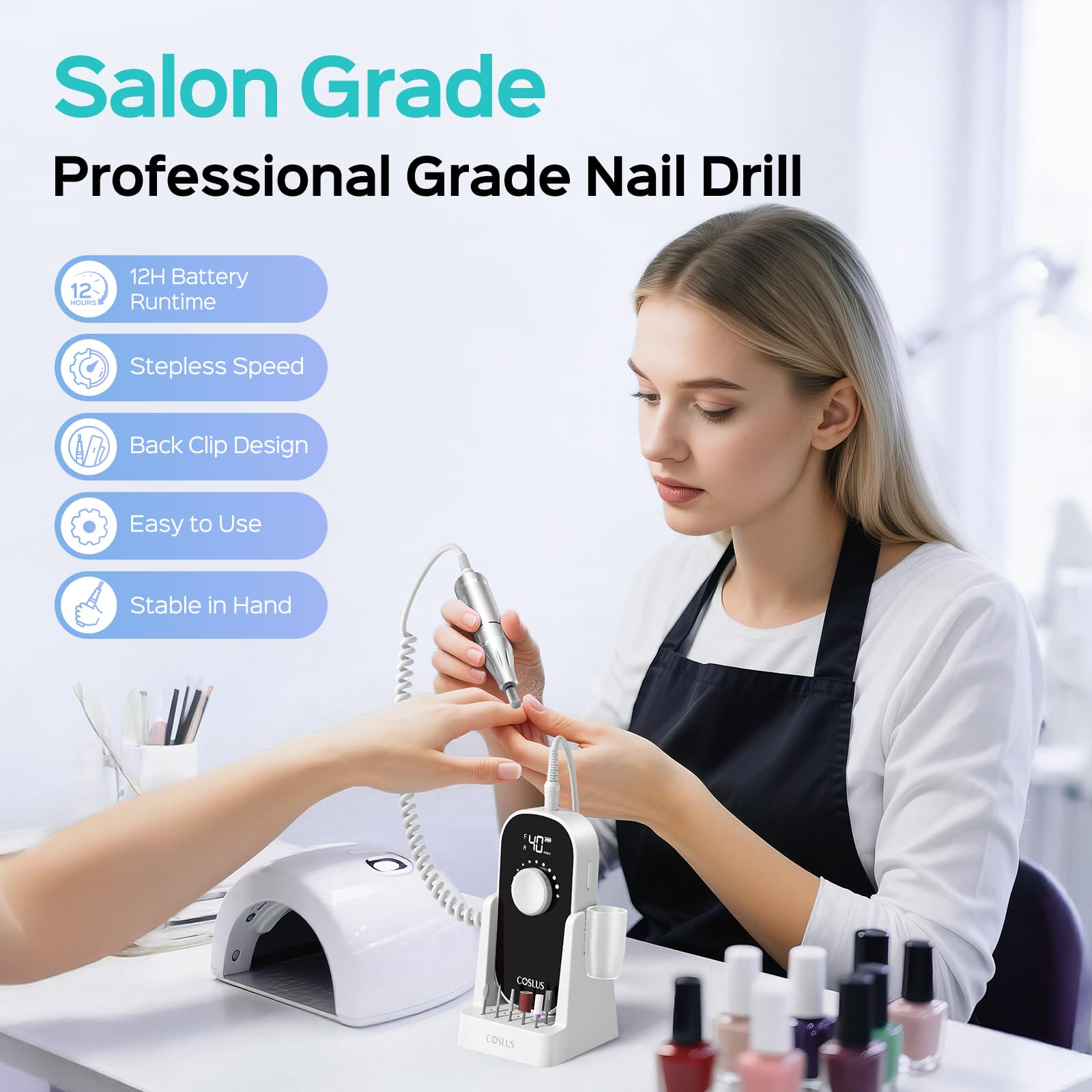 COSLUS nail drill storage base keeps bits organized for easy use.