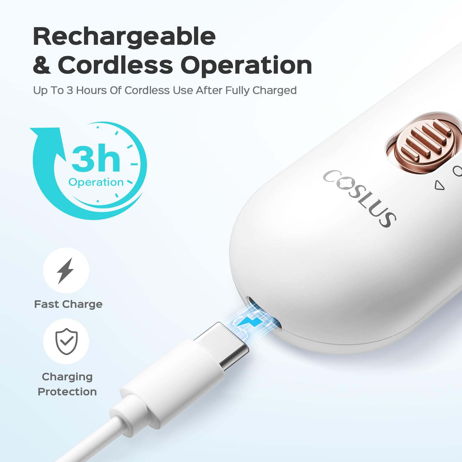 COSLUS Type-C charging cable keeps the cordless kit ready.