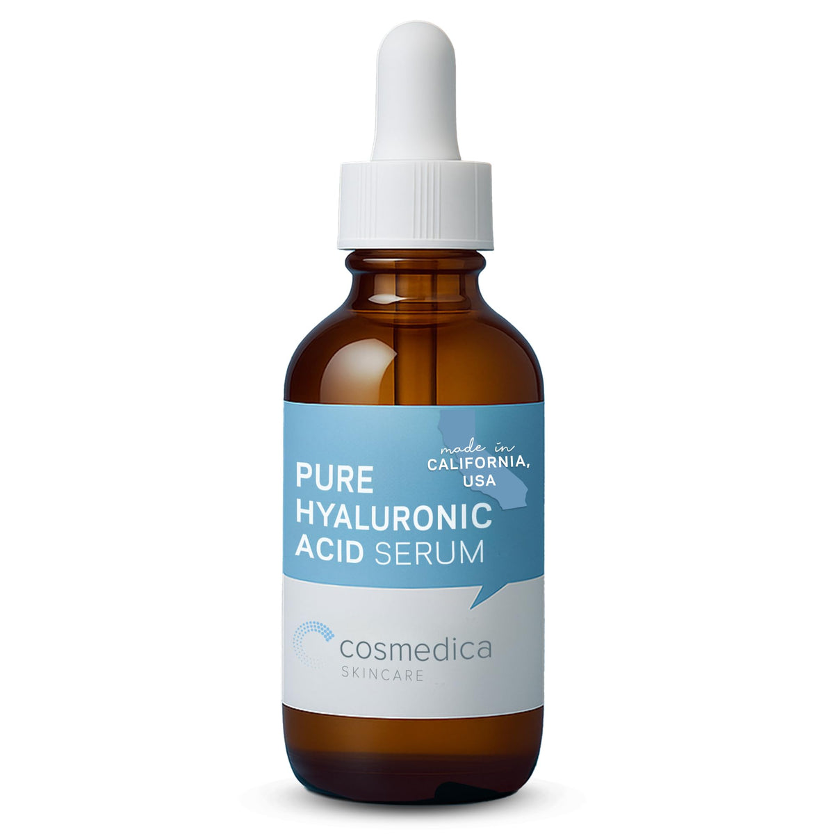 Cosmedica Skincare Hyaluronic Acid Serum bottle with pump for easy application and deep hydration.