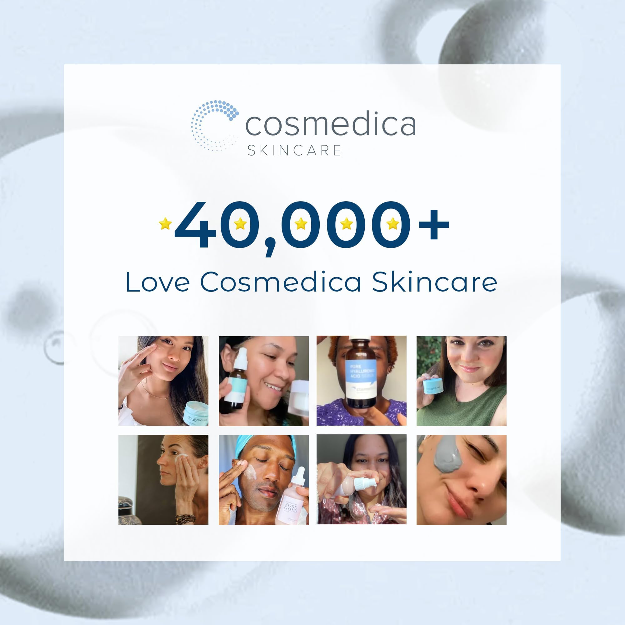 Cosmedica Skincare serum packaging showcases clean ingredients and premium anti-aging care.