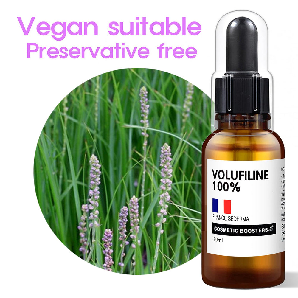 COSMETIC BOOSTERS Volufiline ingredient label highlighting purity for premium formulations