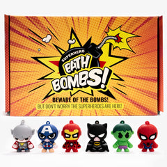 Cosmetics Stories superhero bath bombs packaging shown, ideal gift-ready presentation.