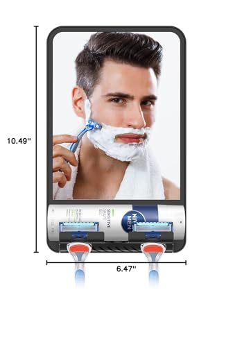 COSMIRROR bathroom setup shows a tidy, fog-free shaving station.