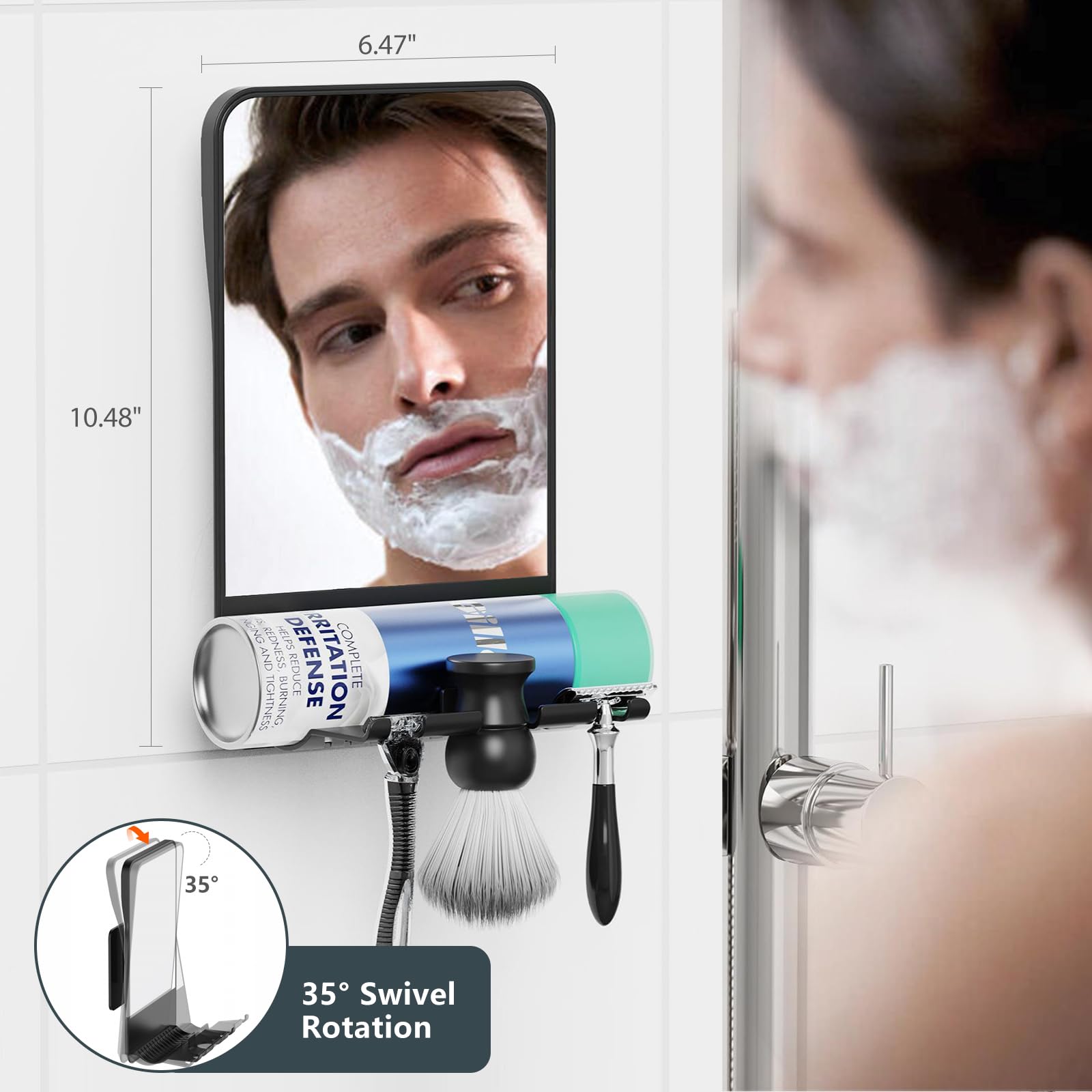 COSMIRROR nano-adhesive pads secure the mirror on smooth walls.