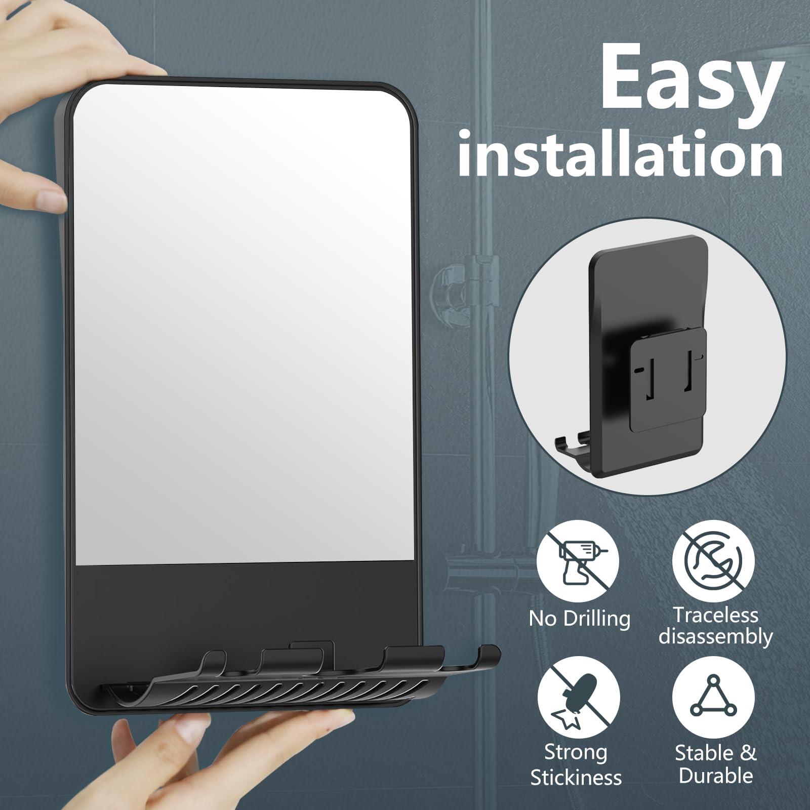 COSMIRROR no-drill installation saves wall damage and time.