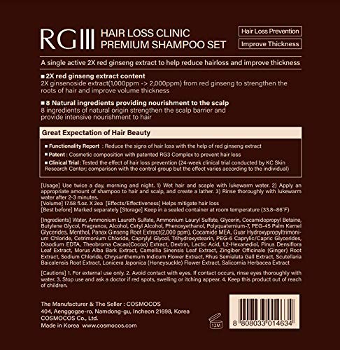 COSMOCOS RG3 ingredients display showcasing natural components for hair health