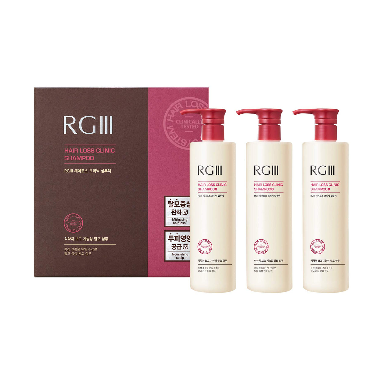 COSMOCOS RGIII shampoo bottle front shows red ginseng formula for stronger hair