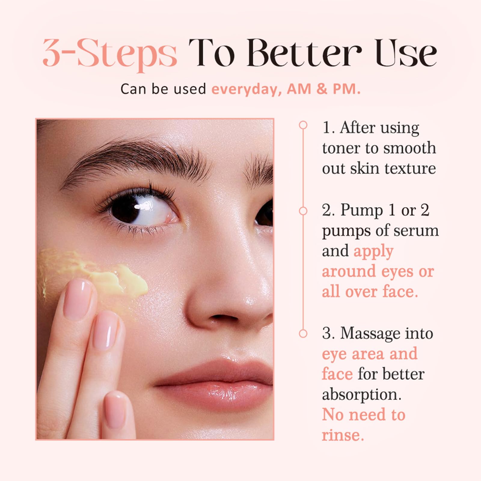 COSMOO Revive Eye Serum day-night usage visuals suggest versatile skincare fit.