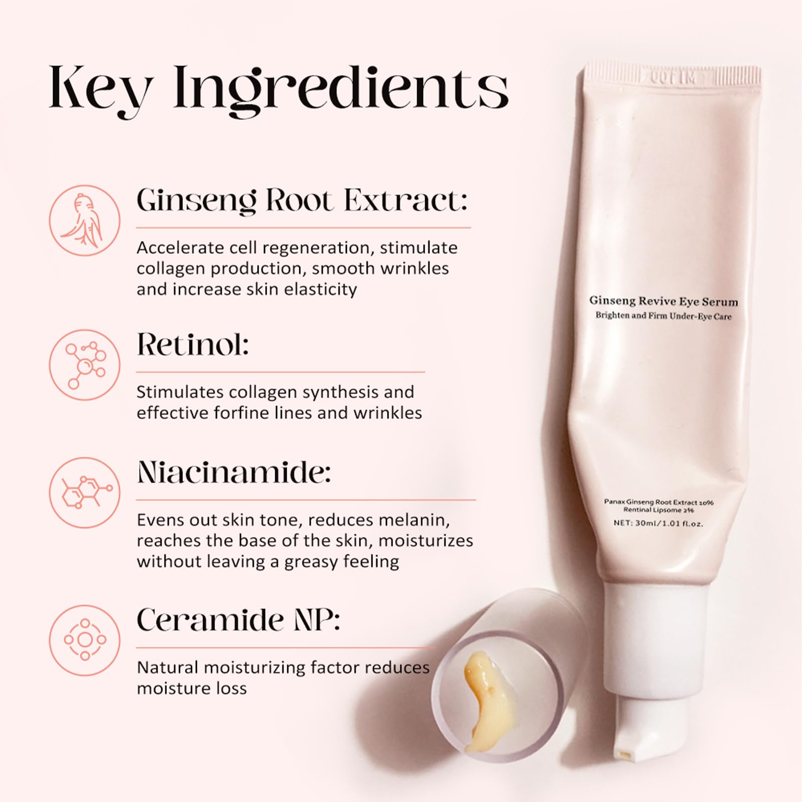 COSMOO Revive Eye Serum under-eye area, emphasizing potential firming for brighter, refreshed eyes.
