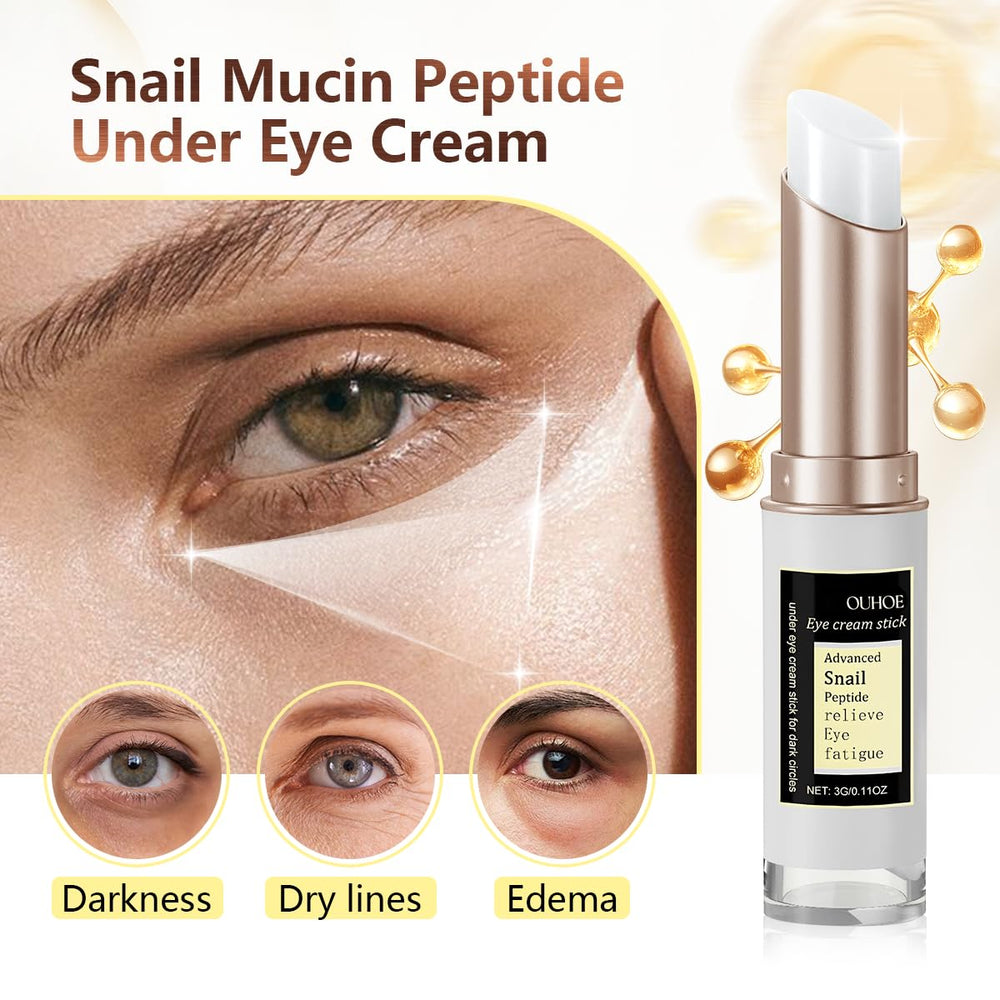 COSMOO snail-mucin moisturizing swatch showing immediate hydration for tired eyes.