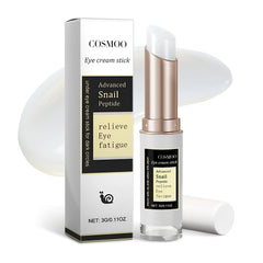 COSMOO snail-peptide eye-stick application for easy under-eye treatment and puffiness reduction.