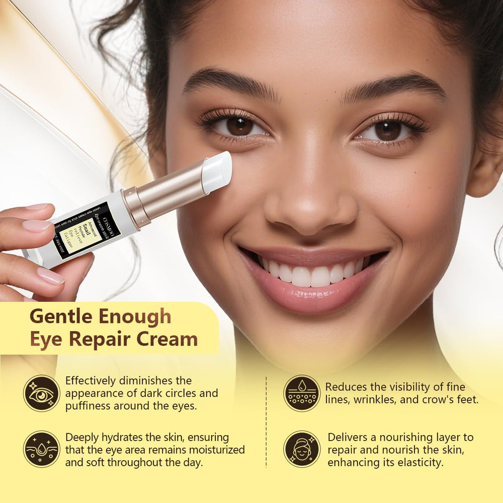 COSMOO under-eye cream tube with soft lighting conveying long-lasting hydration.