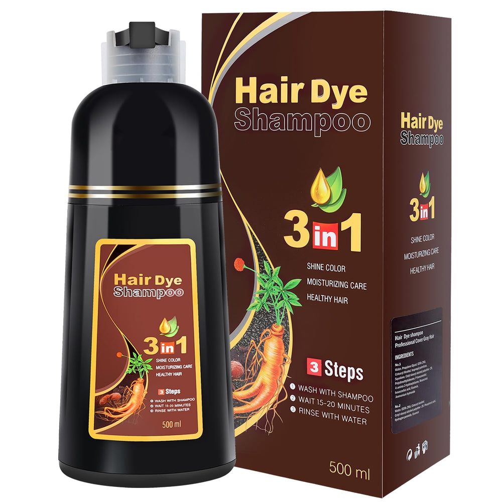 Cosmpro Brown Hair Dye Shampoo coverage shows gray blending for a natural look.