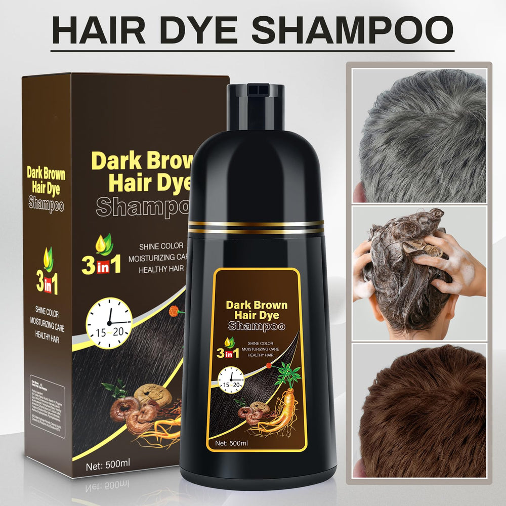 Cosmpro dark brown hair dye shampoo application shows easy lather for at-home color.