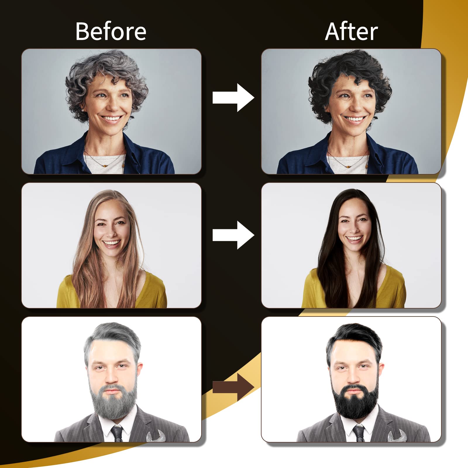 COSMTEK Black Dye Shampoo gray-hair transition shows natural dark shade coverage