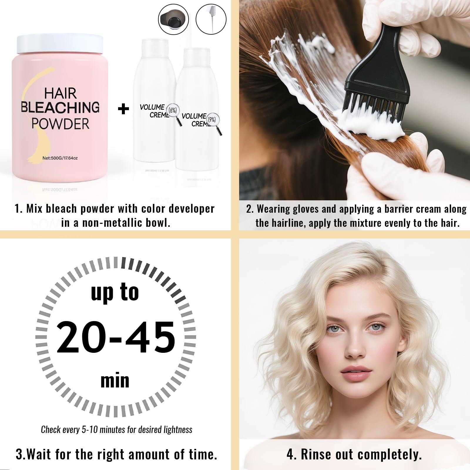 COSMTEK blue bleach powder closeup highlights the lift-ready formula for even results.
