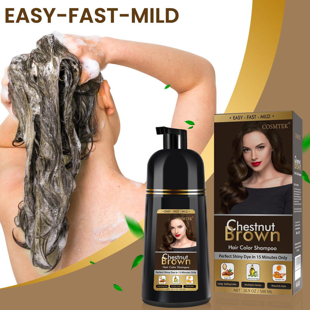 COSMTEK Chestnut Brown Shampoo lather closeup promoting smooth hair and frizz reduction