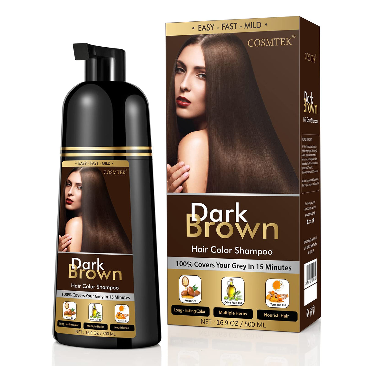COSMTEK Dark Brown Hair Dye Shampoo packshot for easy at-home color touch-ups
