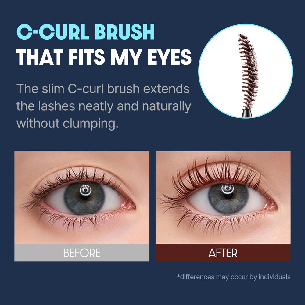 COSNORI royal blue mascara on eye displaying pop of color.