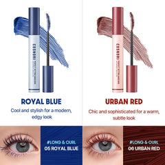 COSNORI royal blue mascara packaging on shelf highlights premium formulation.