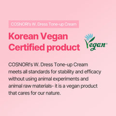 COSNORI W. Dress Tone-up Cream swatches reveal a luminous, even-toned finish for daily wear