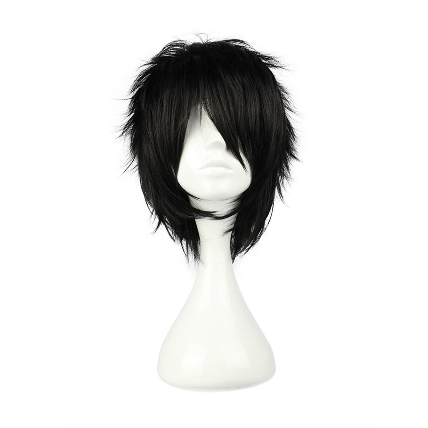 COSPLAZA short black cosplay wig front pose shows bold spiky style for anime looks